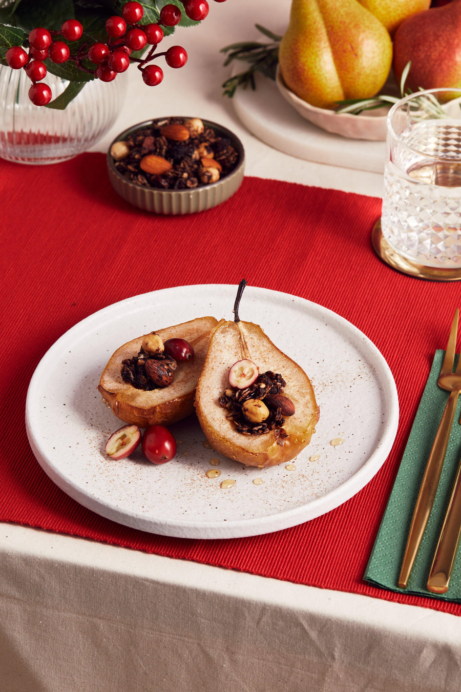 Baked Pears with Honey and Hazelnut Blackforest Granola