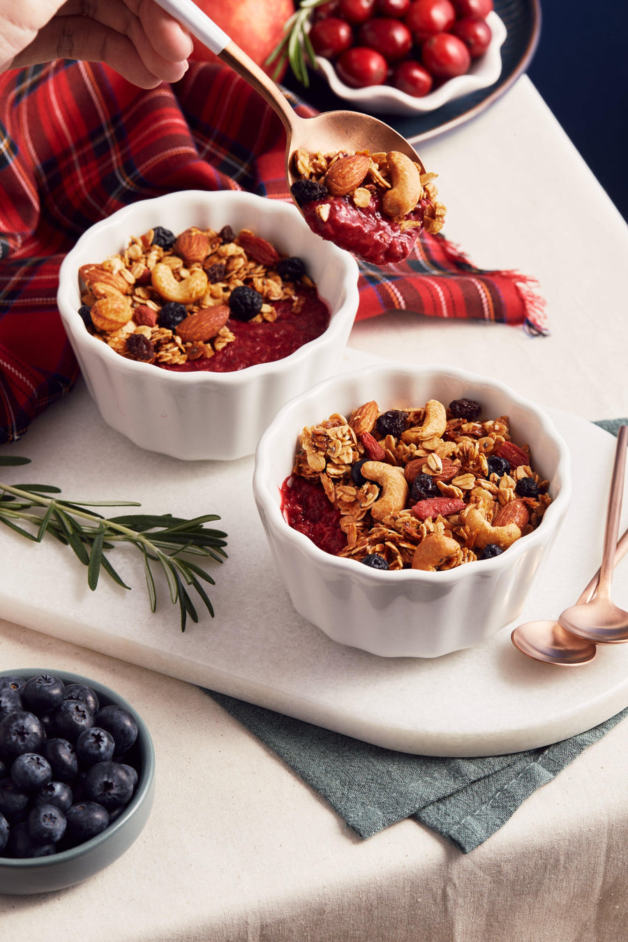 Cranberry Crisps topped with Banana Bread Granola