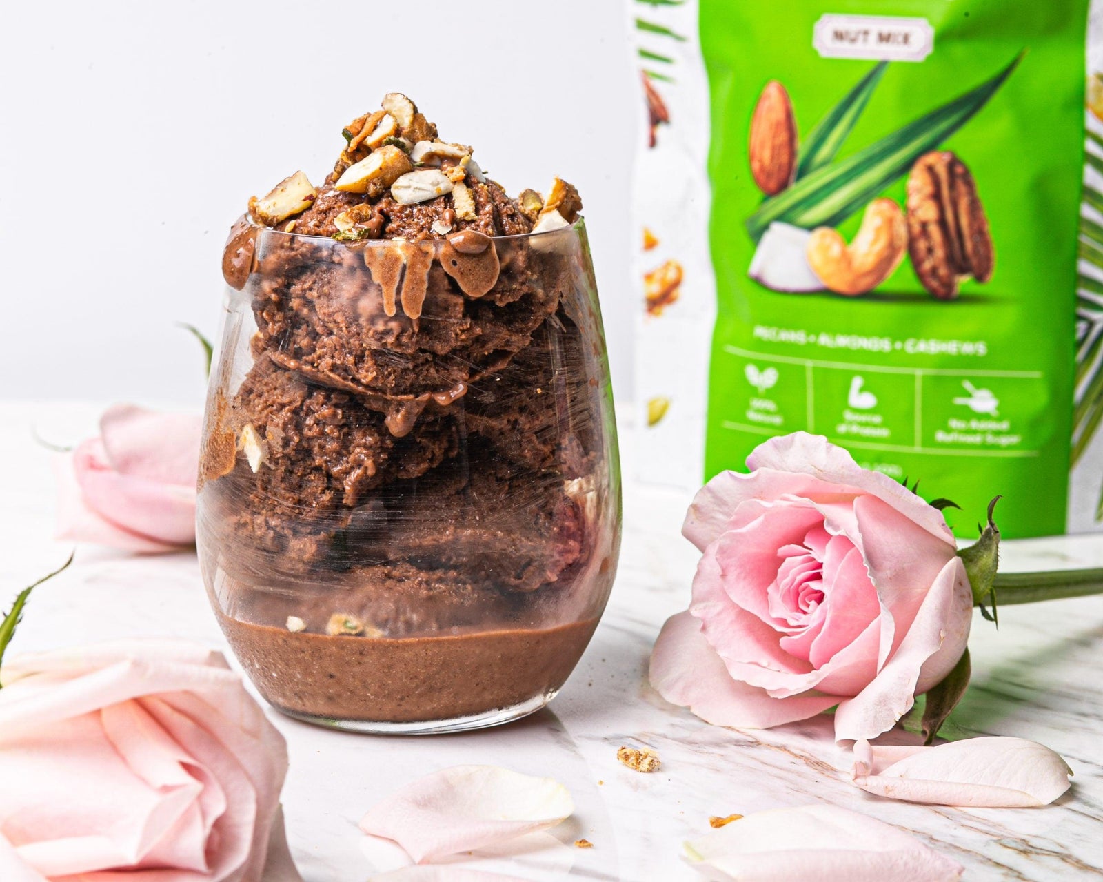 Chocolate Nice Cream with Pandan Coconut Nuts