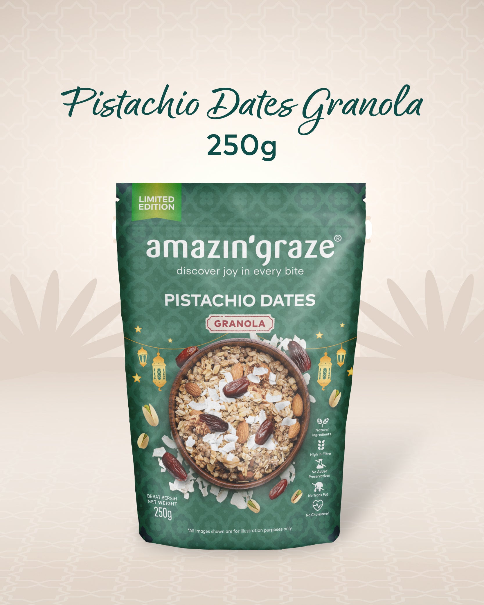 Amazin Graze Pistachio Dates Granola with yogurt and fruit for a high protein pre workout breakfast