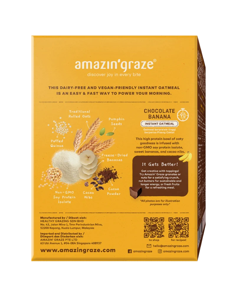 High Protein Chocolate Banana Instant Oatmeal - Amazin' Graze Malaysia