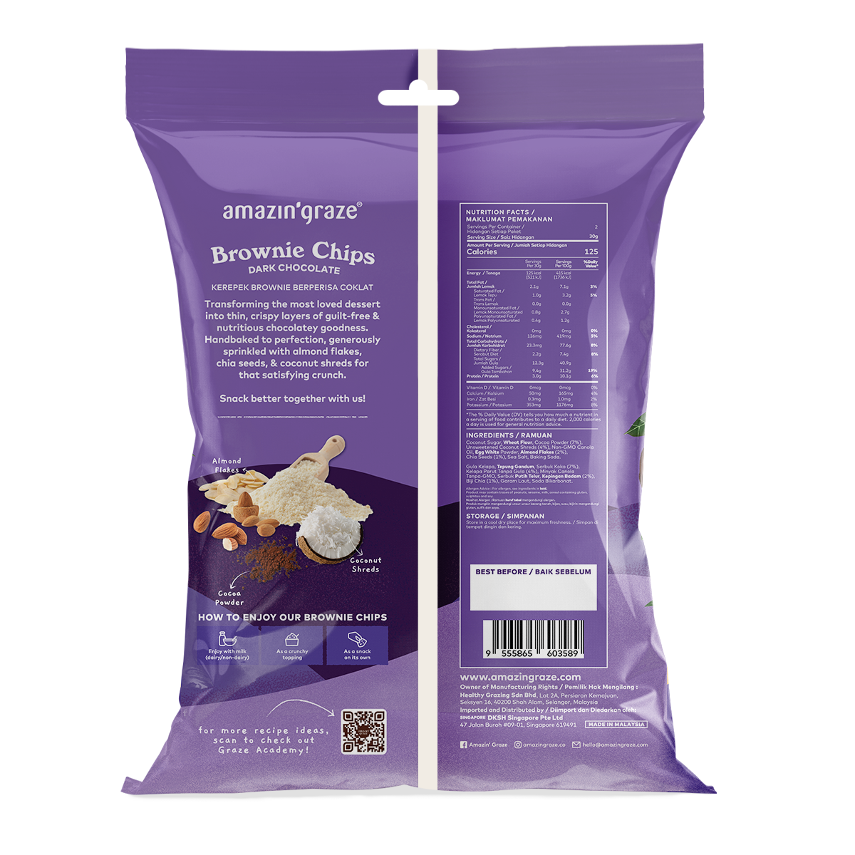 Amazin Graze Bundle of 5 Dark Chocolate Brownies Chips 60g