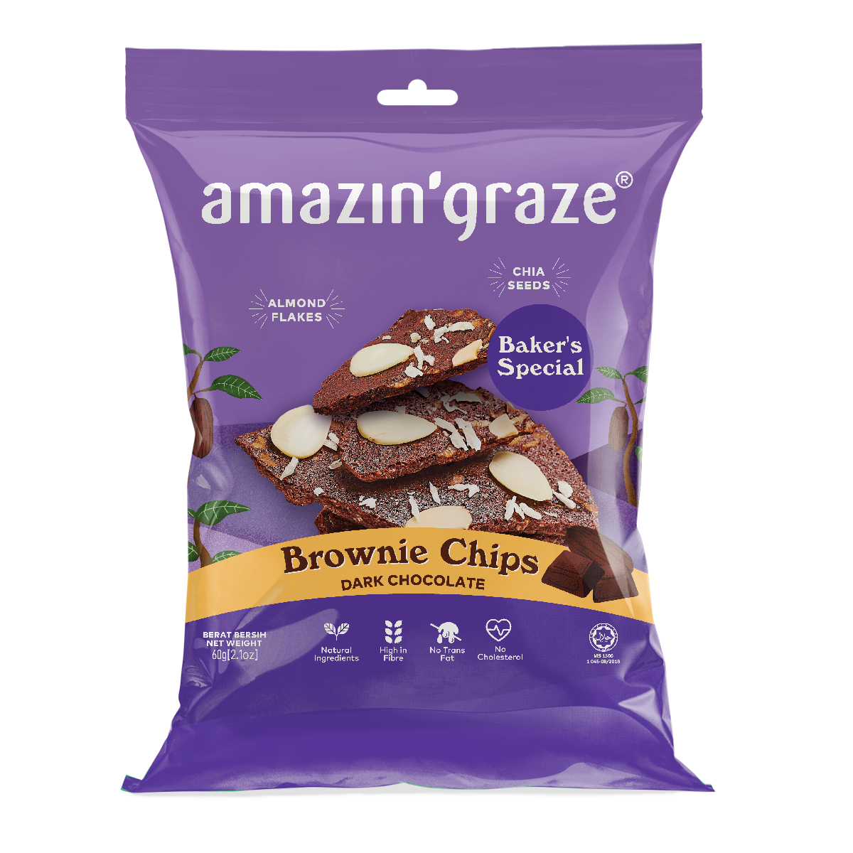Amazin Graze Bundle of 5 Dark Chocolate Brownies Chips 60g