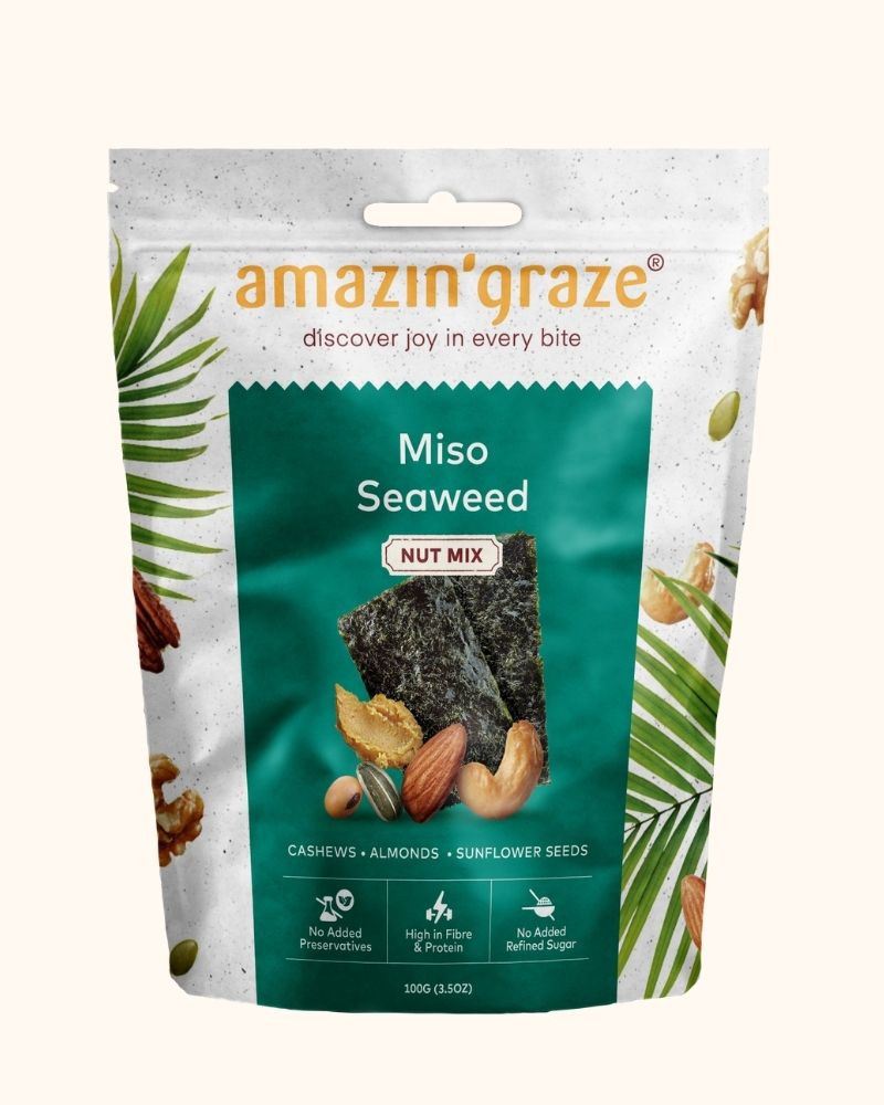 Miso Seaweed Nut Mix with roasted almonds, cashews, pecans and savory Japanese-inspired seasoning