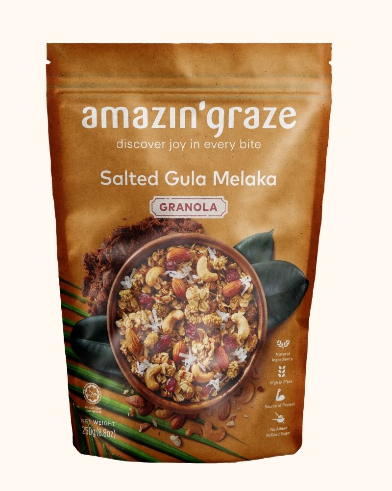 Salted Gula Melaka Granola with crunchy oats, almonds, cashews, coconut and caramelized palm sugar