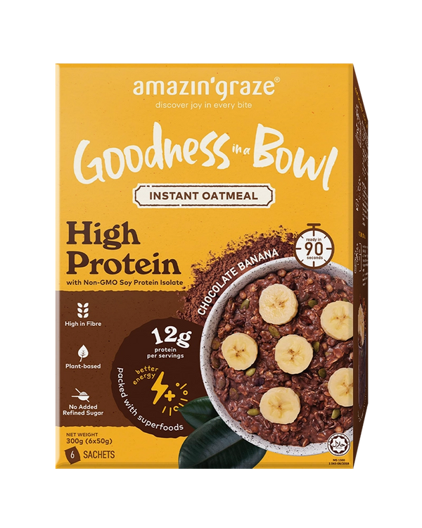 High Protein Chocolate Banana Instant Oatmeal - Amazin' Graze Malaysia