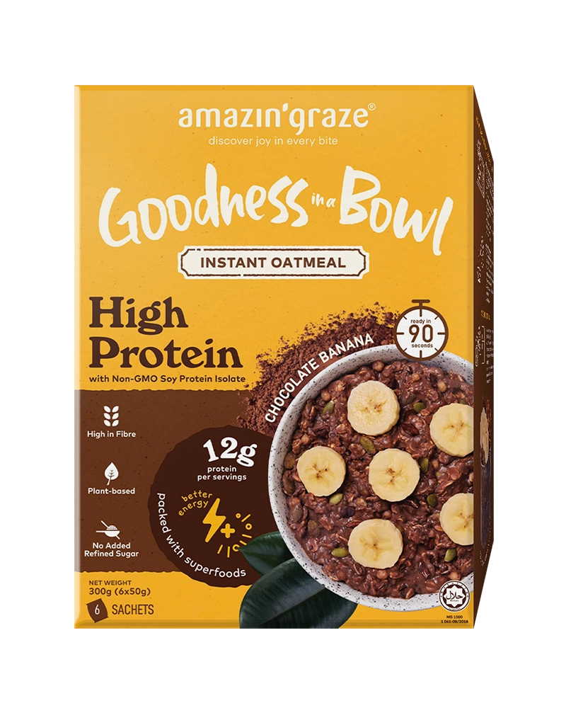 High Protein Chocolate Banana protein granola blend for a filling high fiber breakfast without eggs
