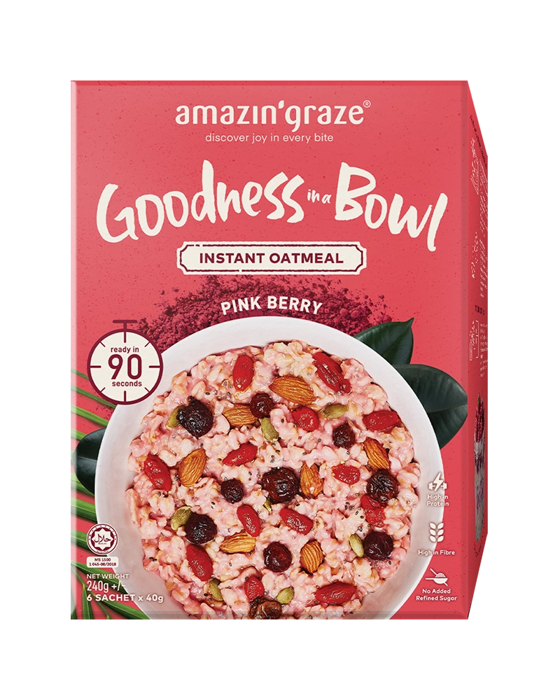 Pink Berry Goodness Bowl with oats, berries, seeds and fruits for a wholesome breakfast