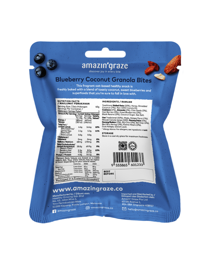 Mini Blueberry Coconut Granola Bites - Amazin' Graze Malaysia
